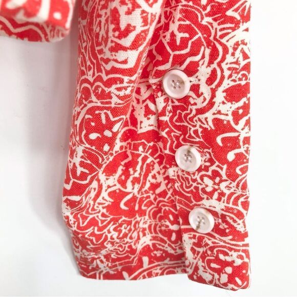 FATE Red Orange Cotton Linen Abstract Floral Cropped V Neck Spring Blazer NEW - Picture 12 of 16